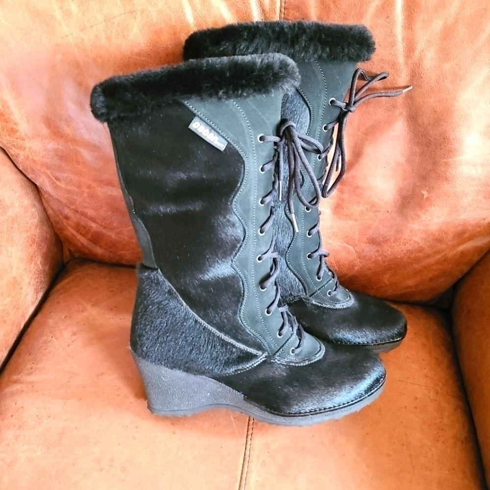 Oscar Sport Apres Ski Fur Winter Boots with Wedge Heel, Size 7.5 EUR 38